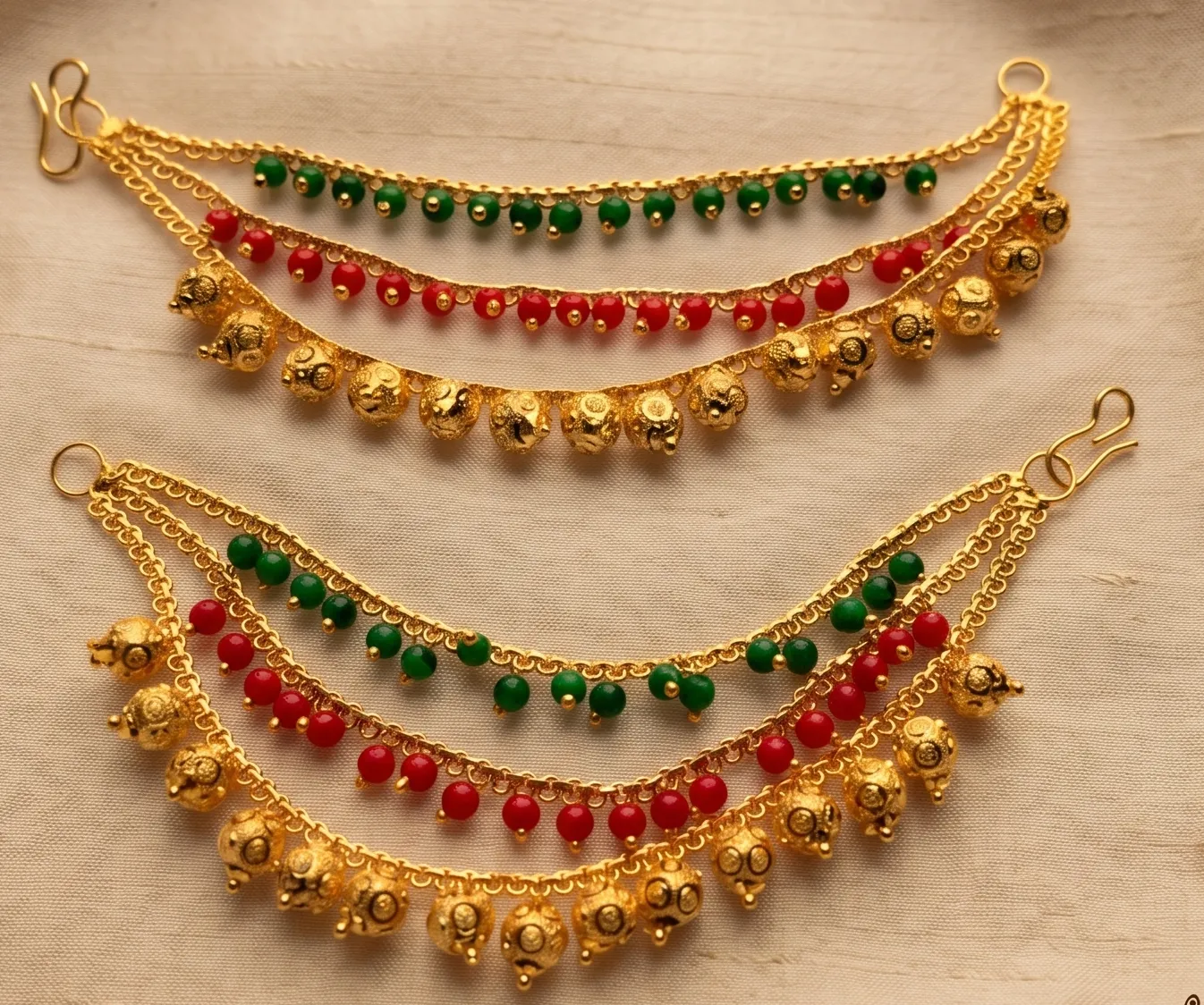 Tricolor Beaded Sahare Earchains